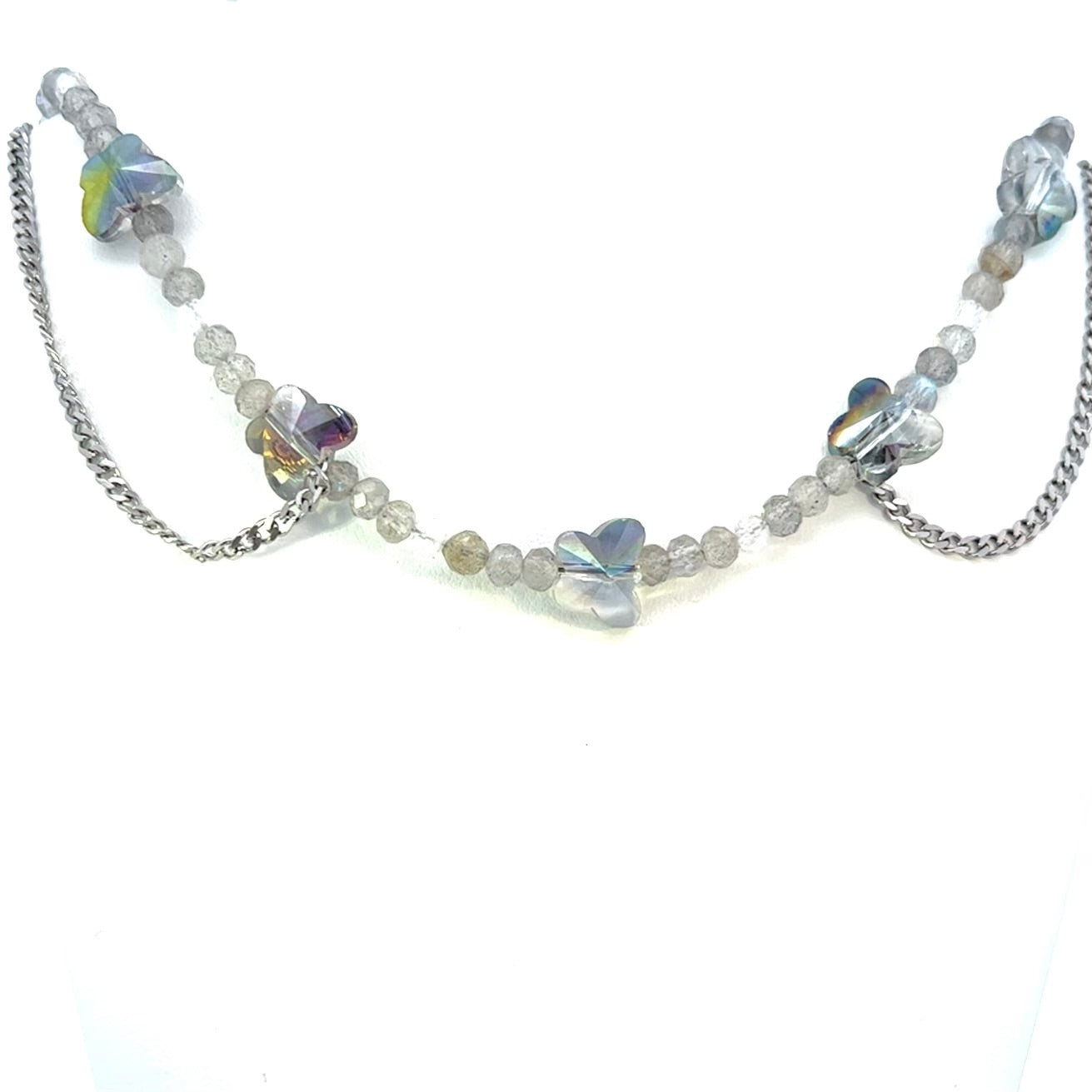 Dainty Labradorite Choker Necklace With Butterflies SS