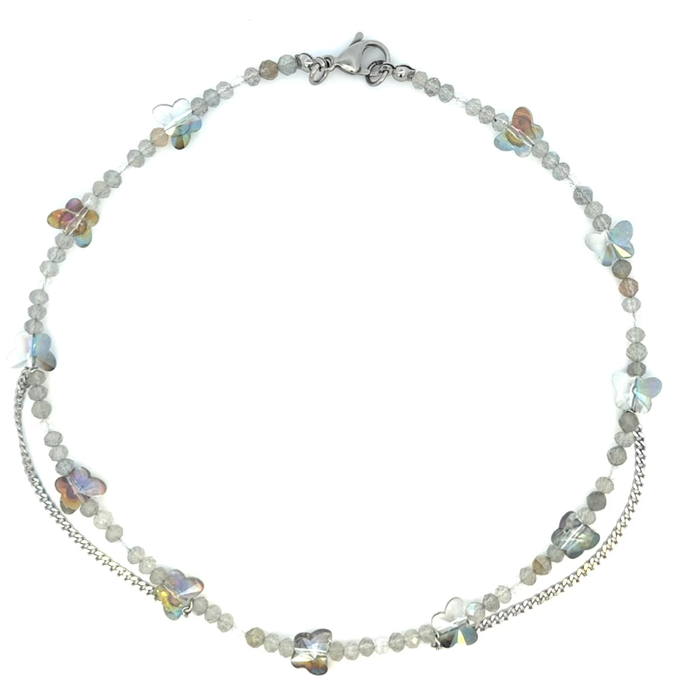 Dainty Labradorite Choker Necklace With Butterflies SS