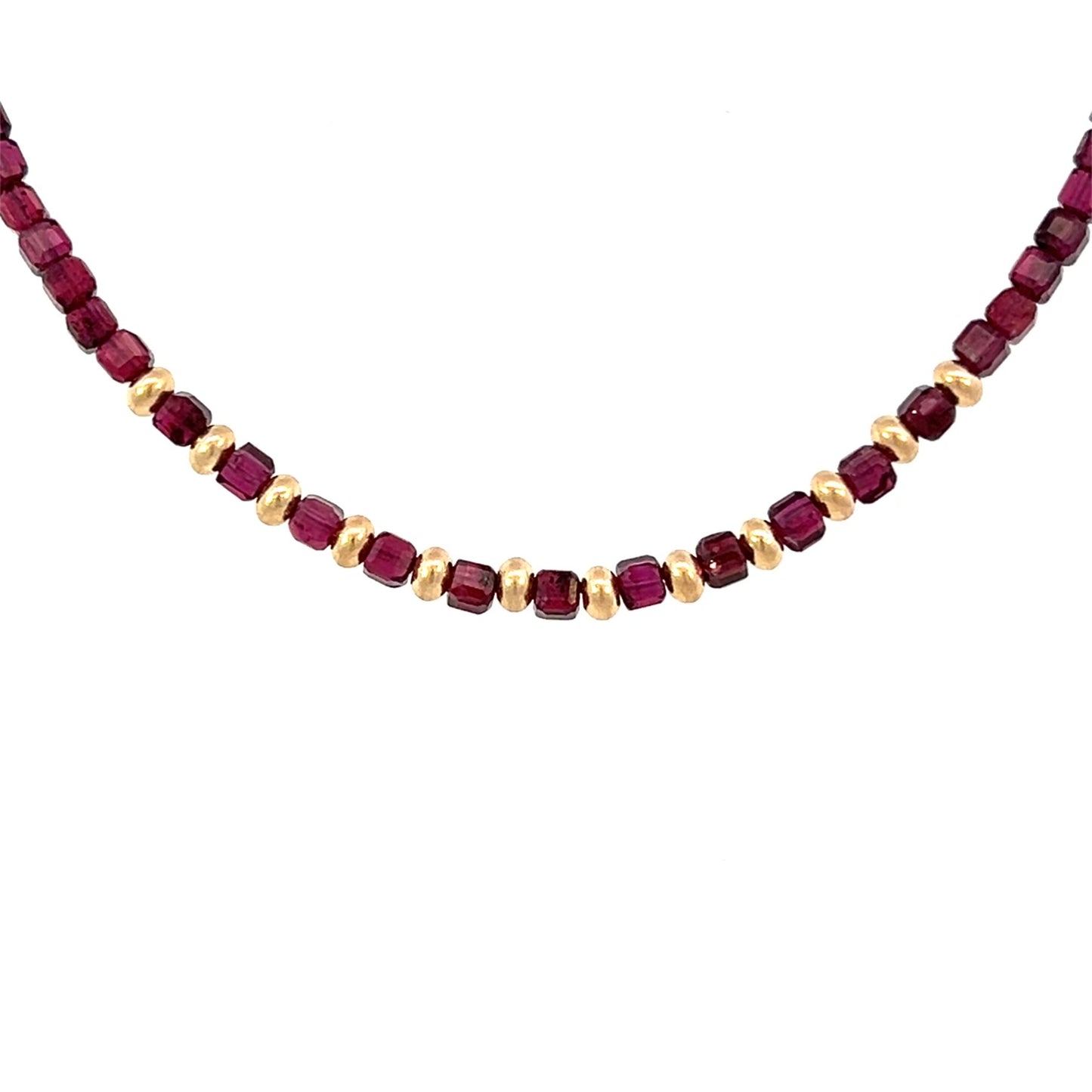 Dainty Berry Red Garnet Necklace Dice Cube Beads AAA 14k GF Gold