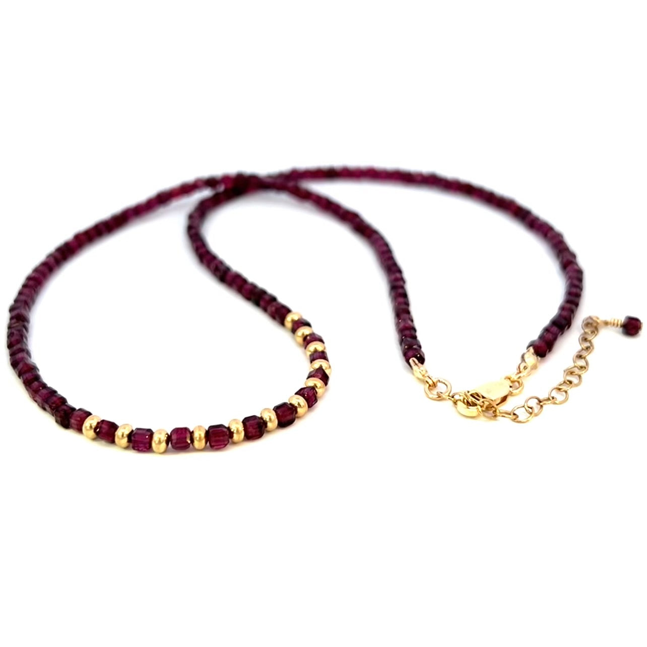 Dainty Berry Red Garnet Necklace Dice Cube Beads AAA 14k GF Gold