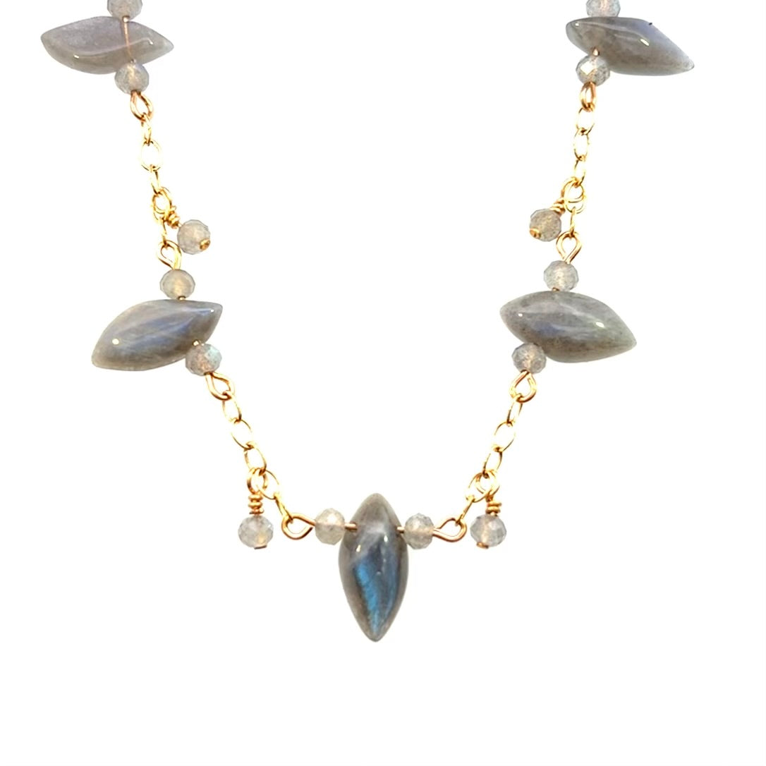 Freeform Labradorite Drop Choker Necklace 14K GF Gold