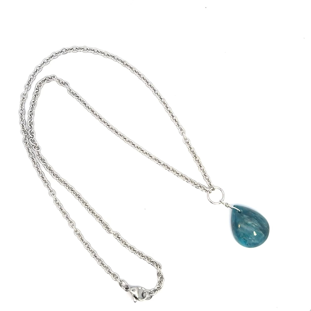 Blue Apatite Pendant Necklace Silver Tone