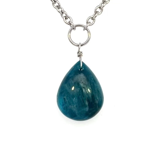 Blue Apatite Pendant Necklace Silver Tone
