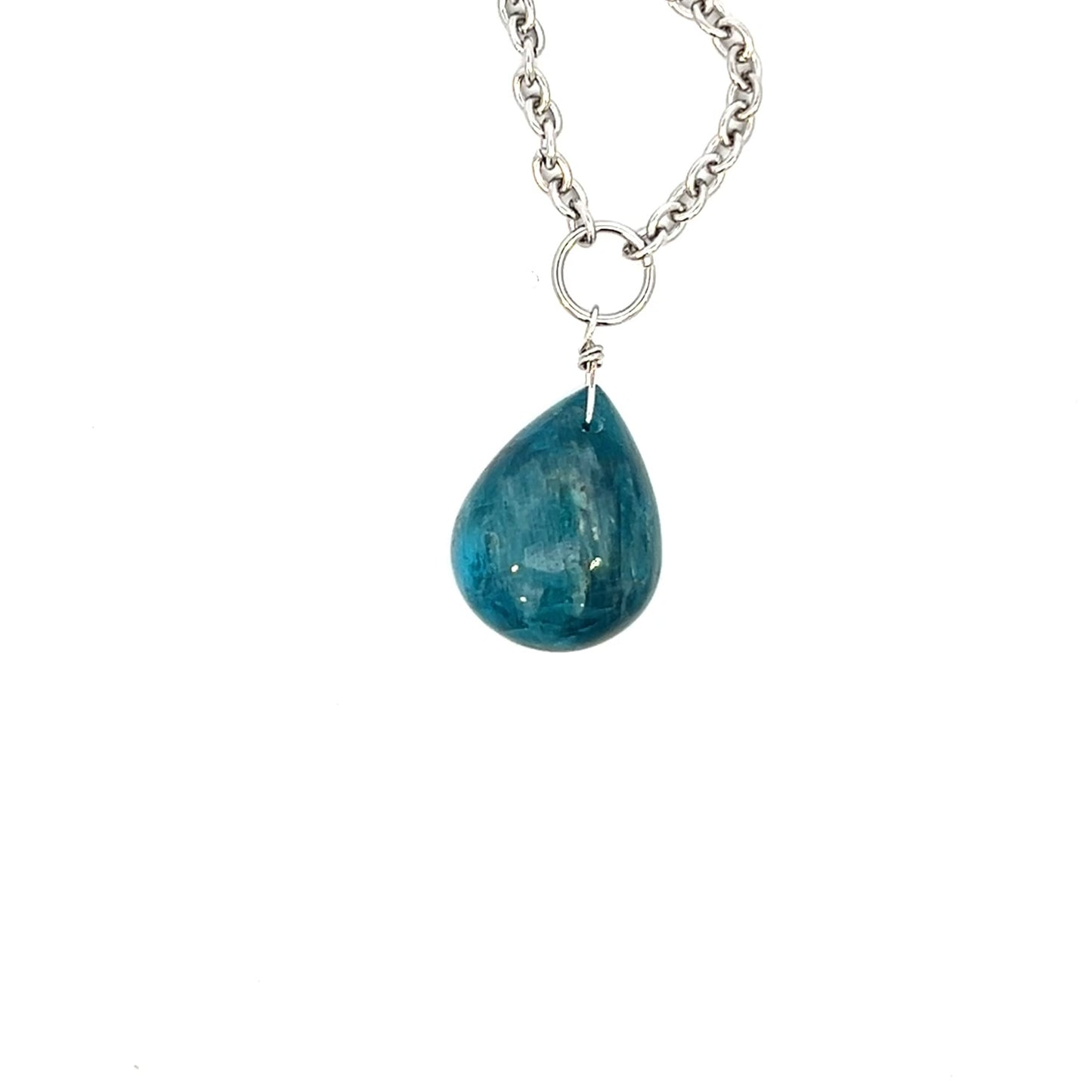 Blue Apatite Pendant Necklace Silver Tone