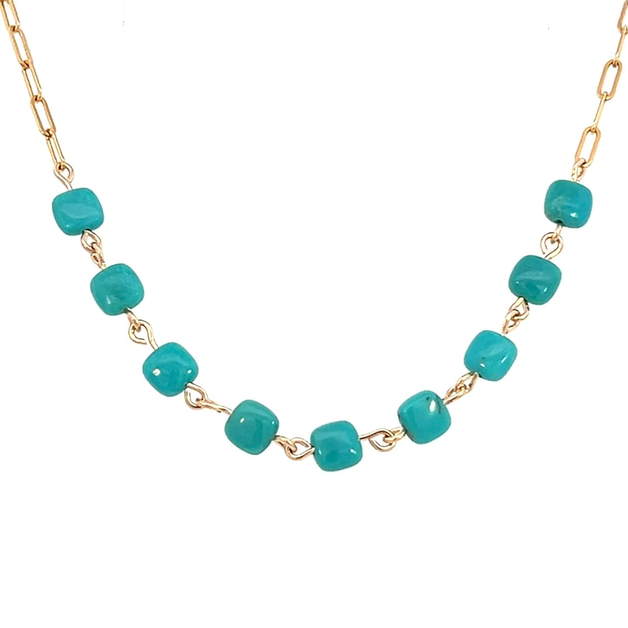 Arizona Blue Turquoise Necklace on Paperclip 14k GF Gold