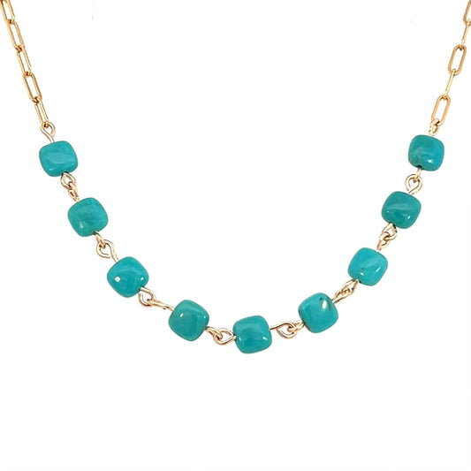 Arizona Blue Turquoise Necklace on Paperclip 14k GF Gold