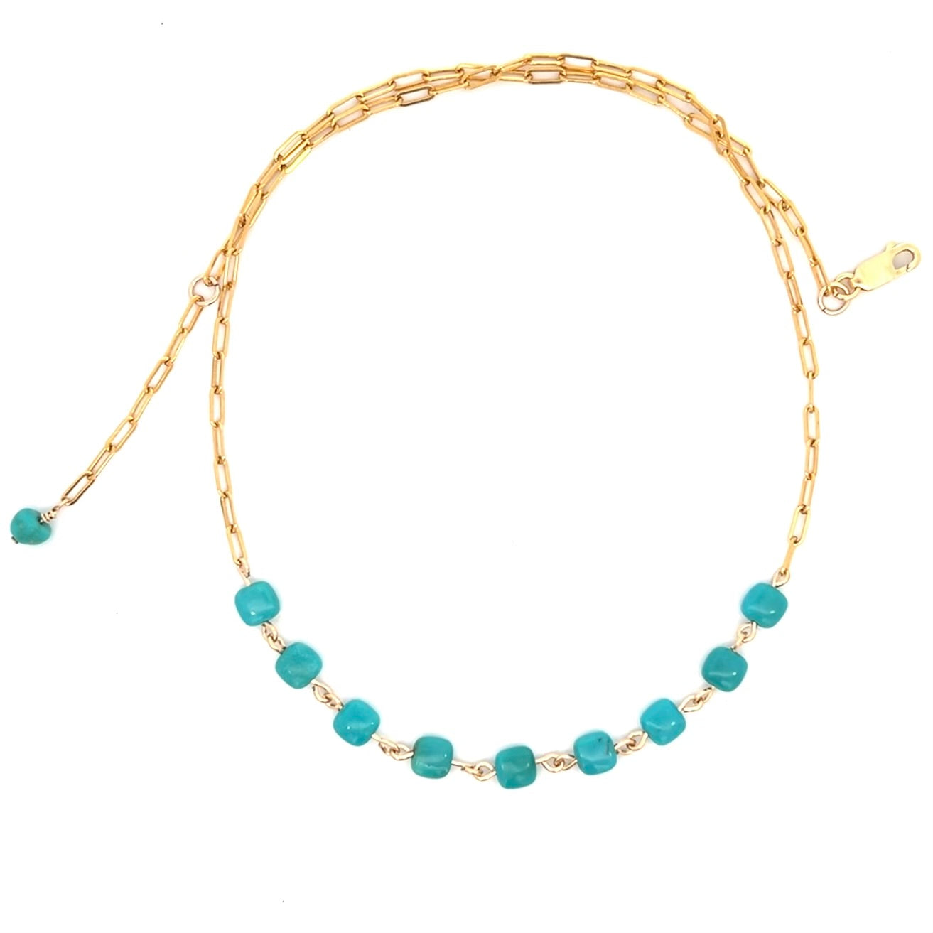 Arizona Blue Turquoise Necklace on Paperclip 14k GF Gold