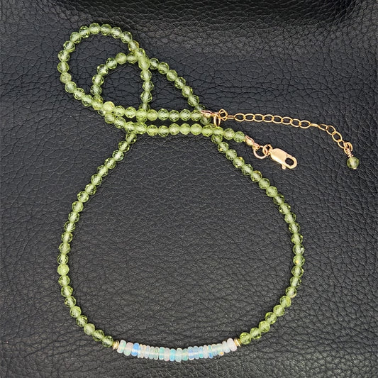 Green Peridot and Ethiopian Opal Necklace 14k GF Gold AAA