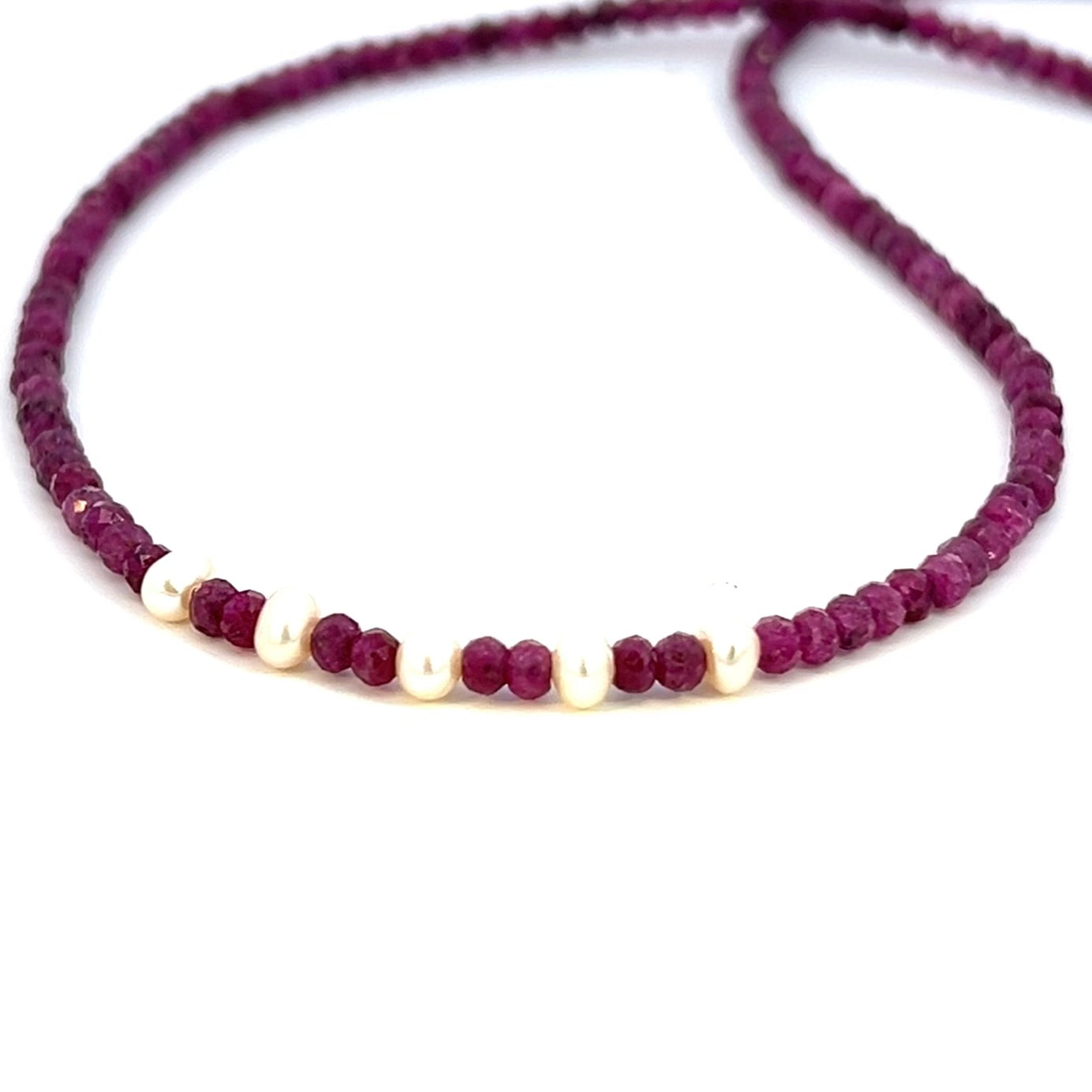 Dainty Natural Ruby Choker Necklace with Pearl 14k GF Gold
