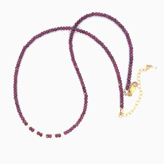 Dainty Natural Ruby Choker Necklace with Pearl 14k GF Gold