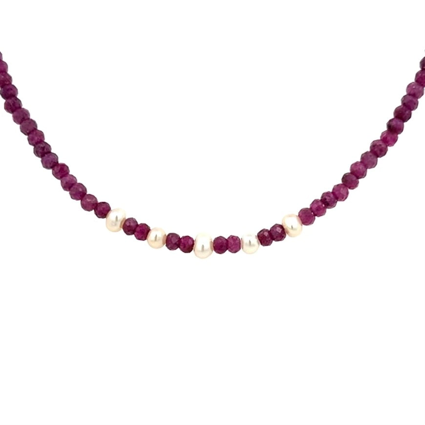 Dainty Natural Ruby Choker Necklace with Pearl 14k GF Gold