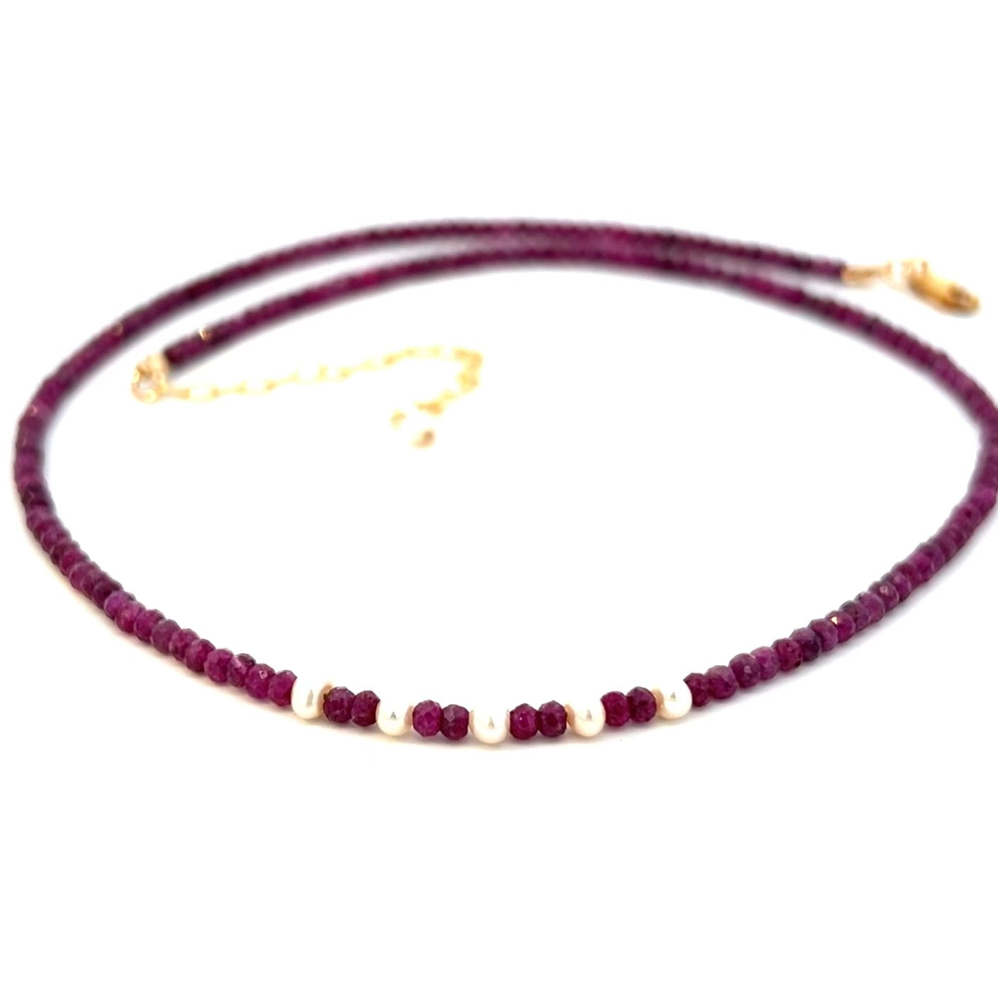 Dainty Natural Ruby Choker Necklace with Pearl 14k GF Gold