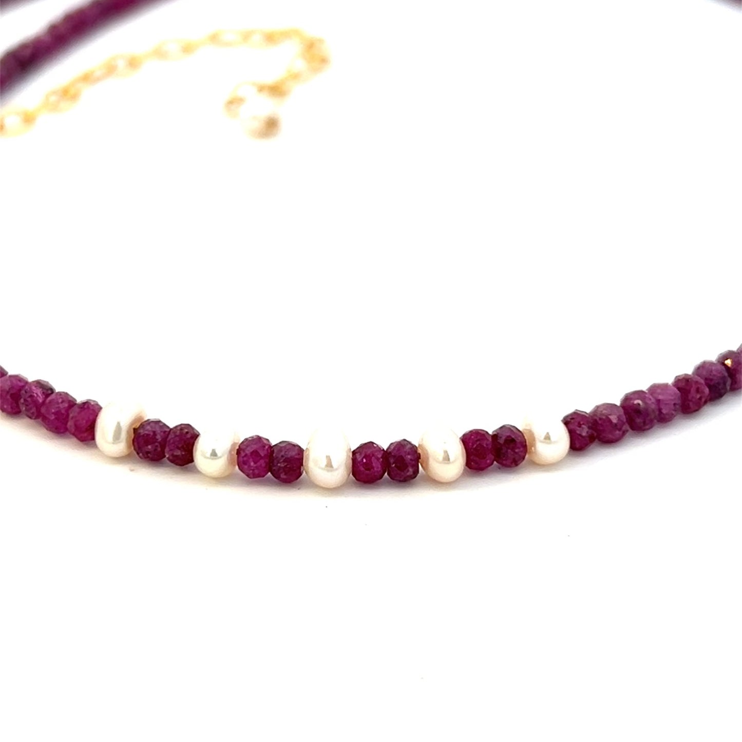 Dainty Natural Ruby Choker Necklace with Pearl 14k GF Gold
