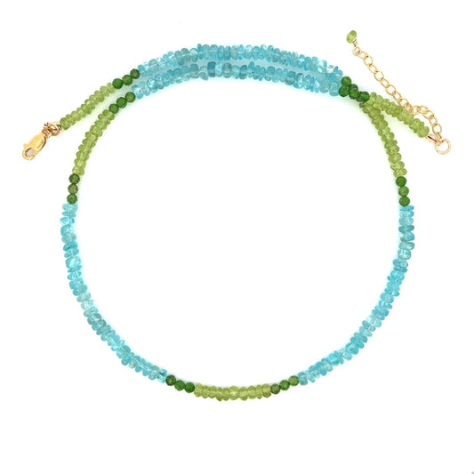 Blue Green Apatite Chrome Diopside and Peridot Necklace 14k GF Gold