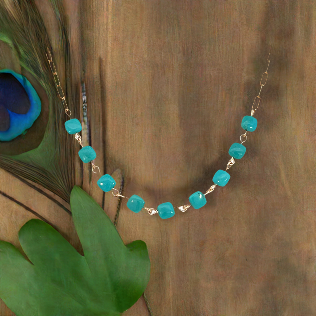 Arizona Blue Turquoise Necklace on Paperclip 14k GF Gold