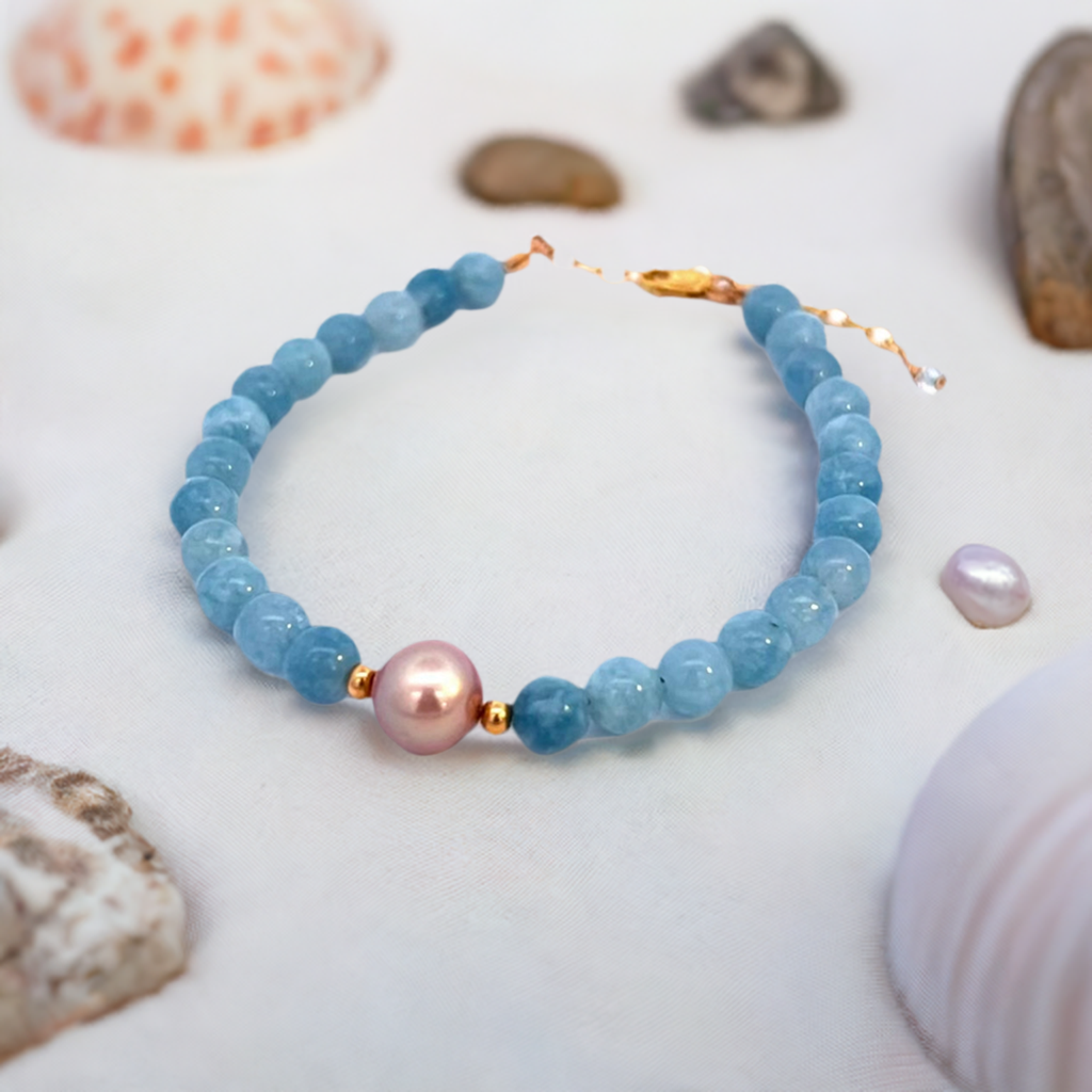 Sky Blue Aquamarine and Pearl Bracelet 14k GF