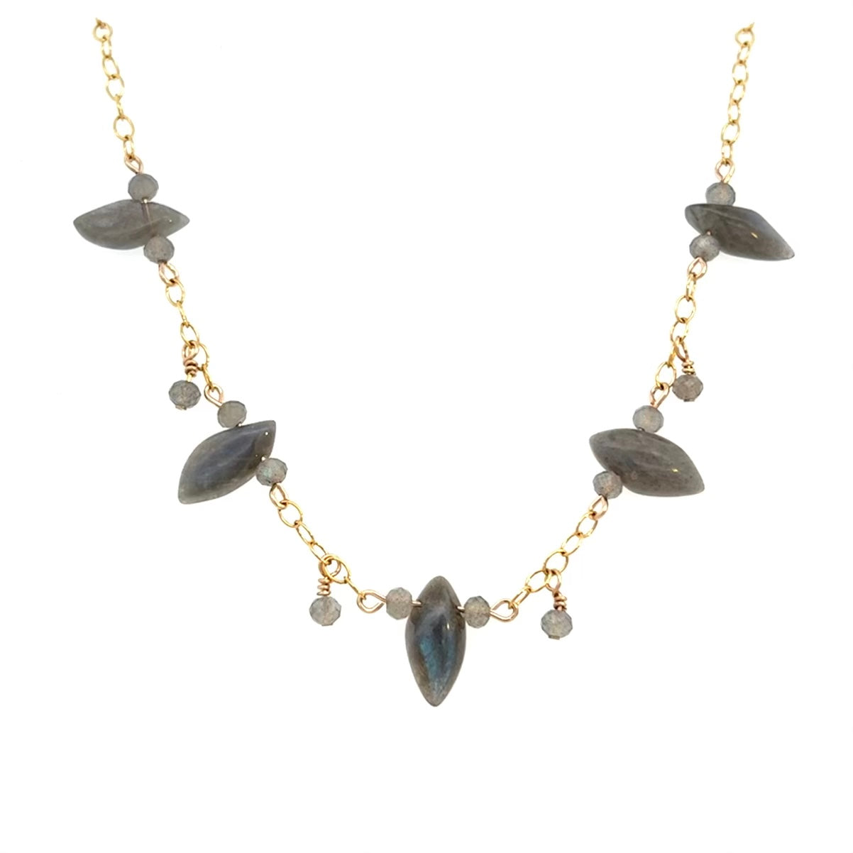 Freeform Labradorite Drop Choker Necklace 14K GF Gold