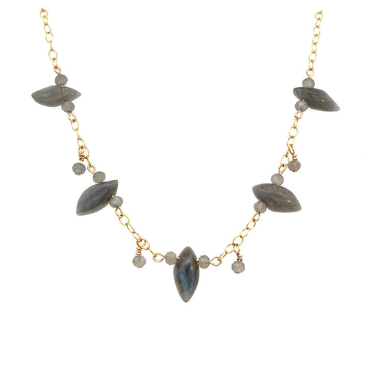Freeform Labradorite Drop Choker Necklace 14K GF Gold