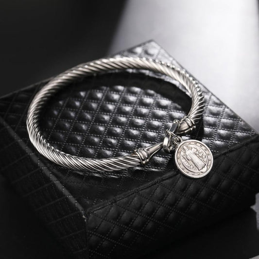 St. Benedict Charm Bracelet Bangle Silver