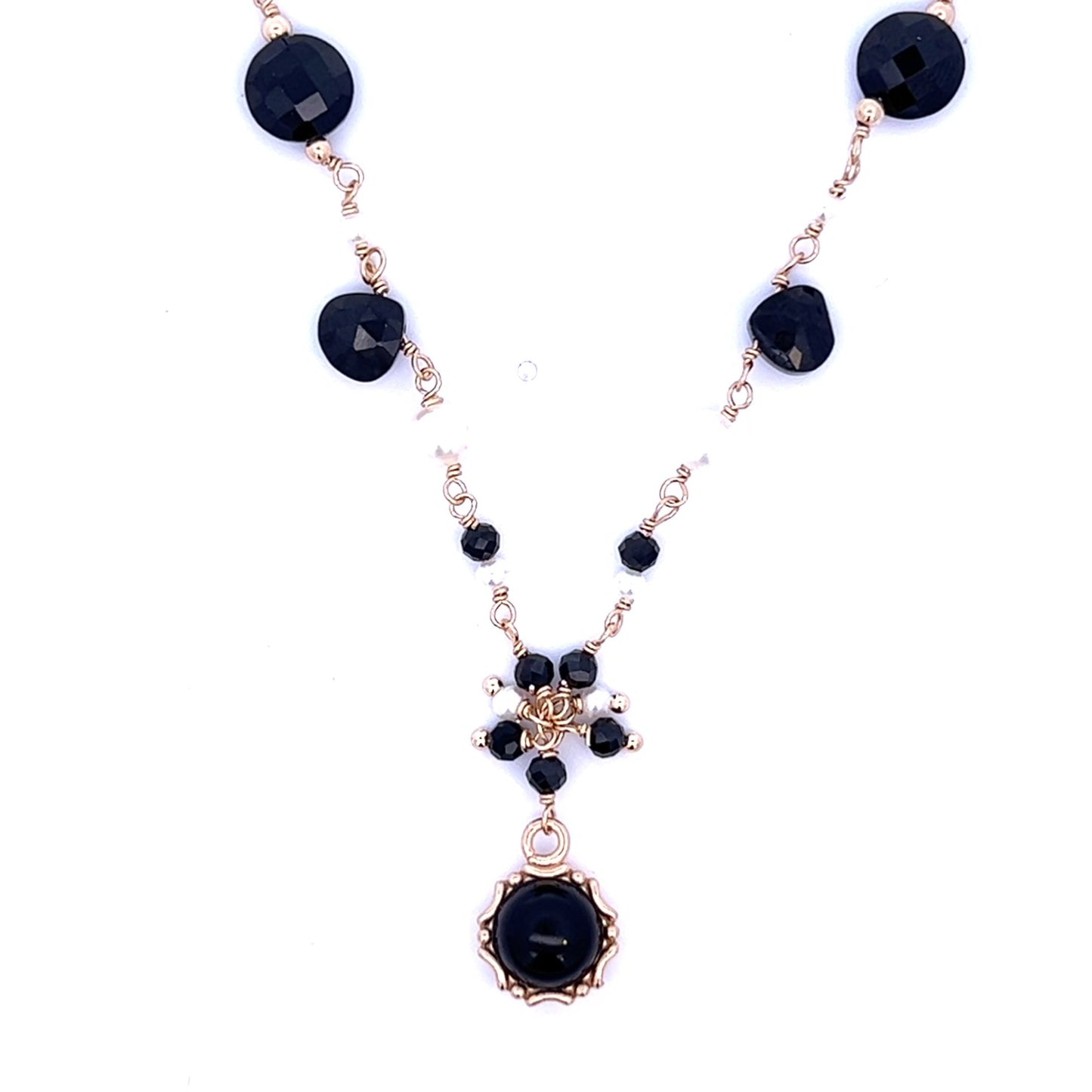 Italian Black Spinel and Onyx with Pearls Necklace