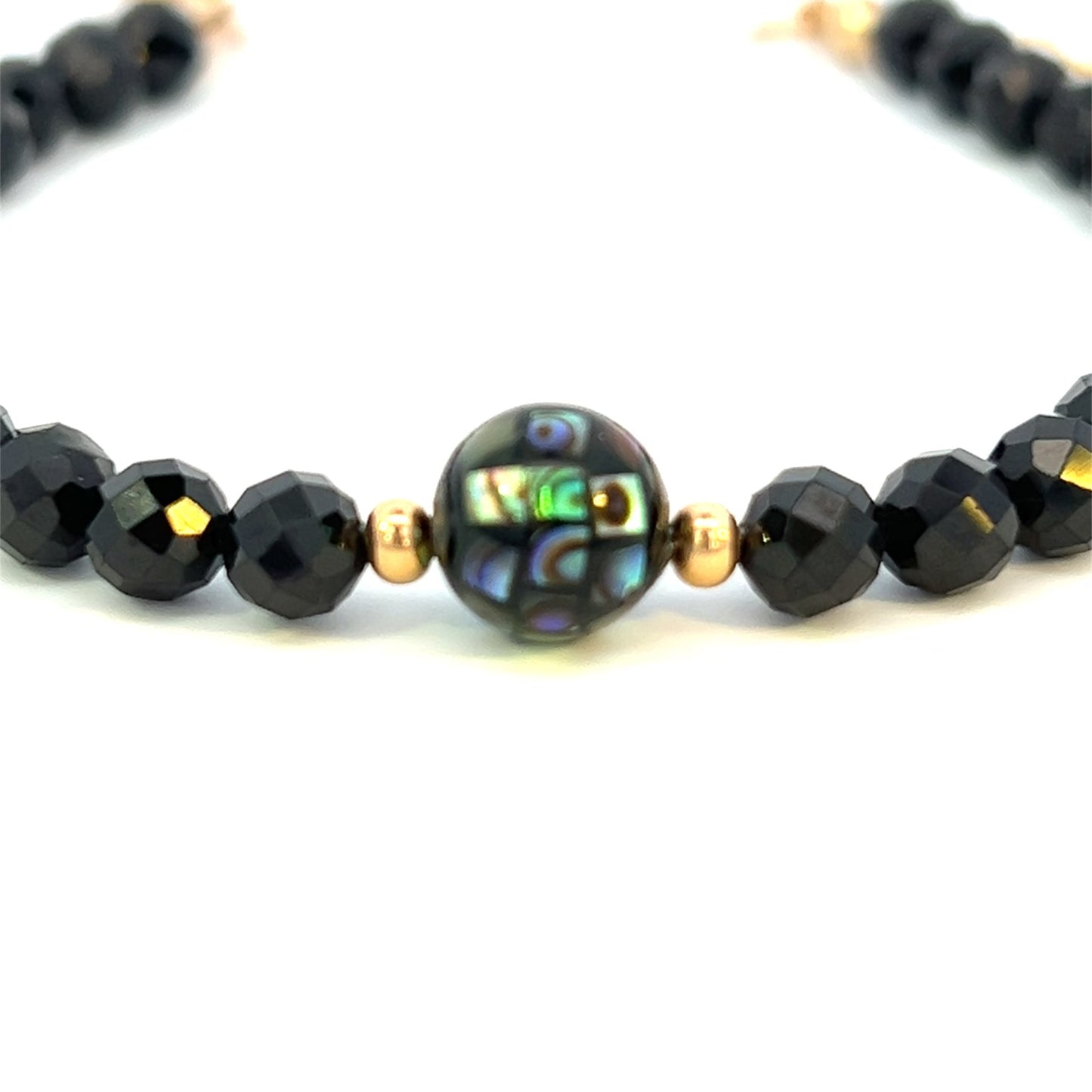 Black Spinel with Abalone Bracelet 14k GF Gold