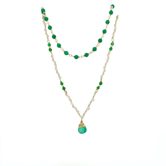 Italian Green Agate Gemstone Layered Necklace Gold