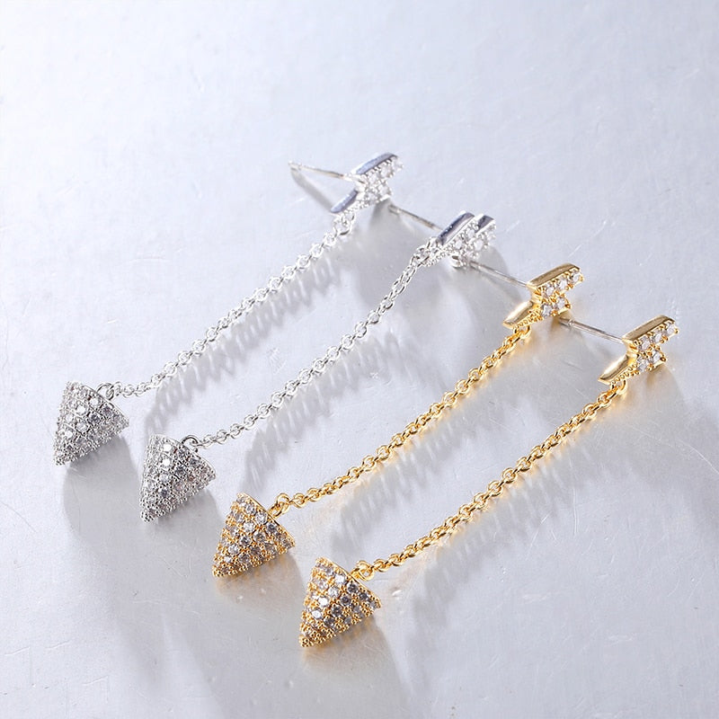 Micro Pave CZ Arrow Dagger Earrings Lightning Bolt Gold or Silver