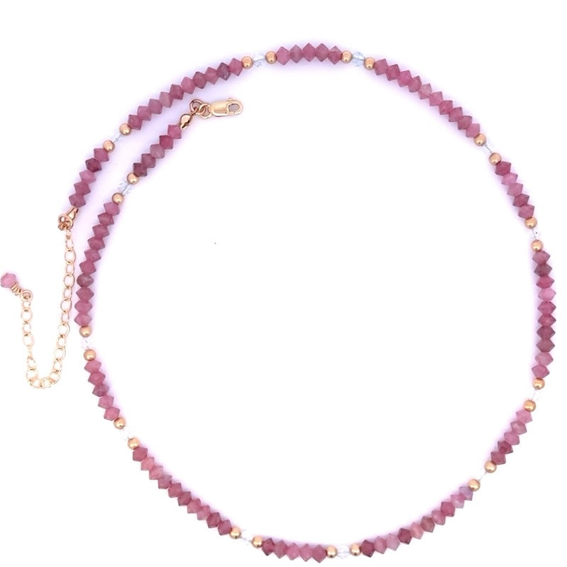 Pink Tourmaline and White Topaz Necklace 14k GF