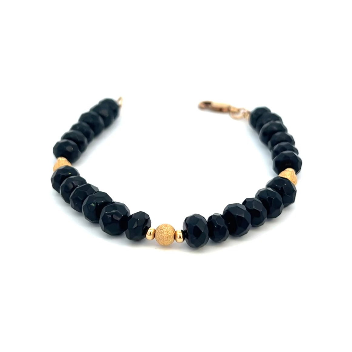Black Gemstone Necklace and Bracelet Set 14k GF Adjustable Gold