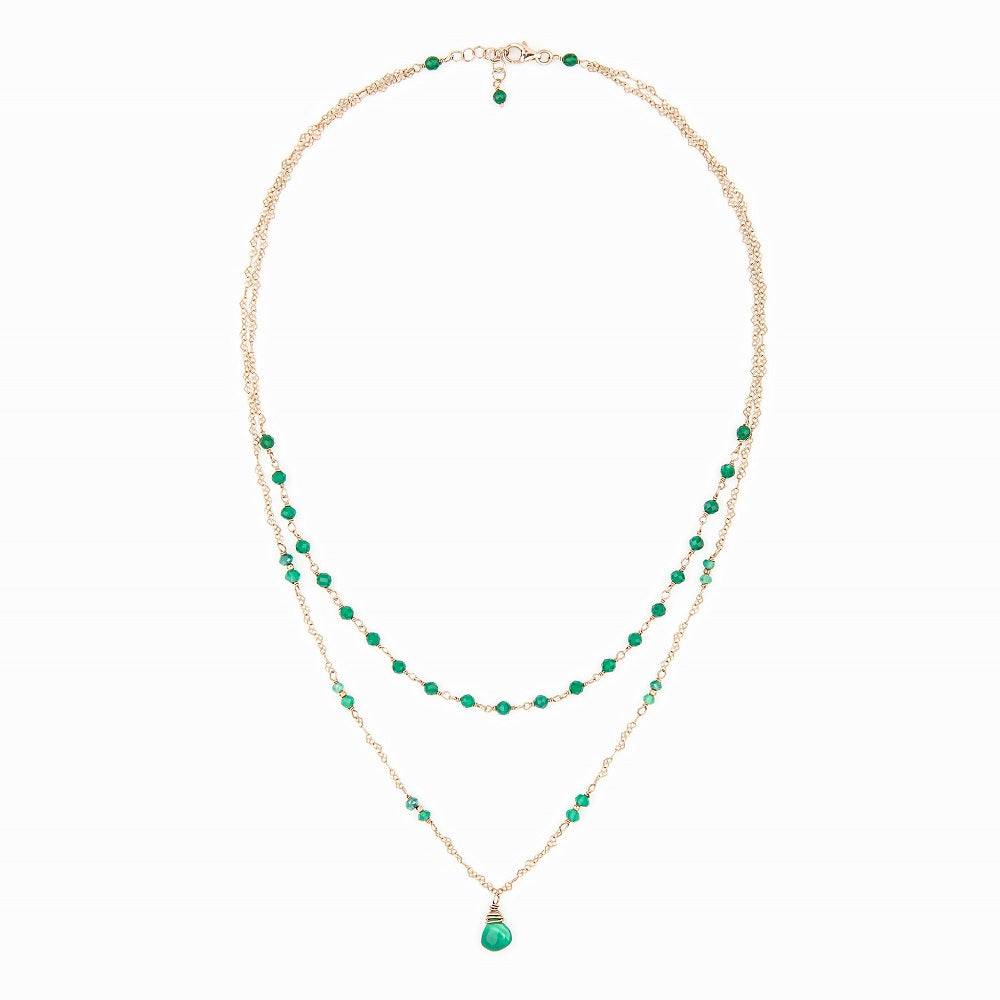 Italian Green Agate Gemstone Layered Necklace Gold