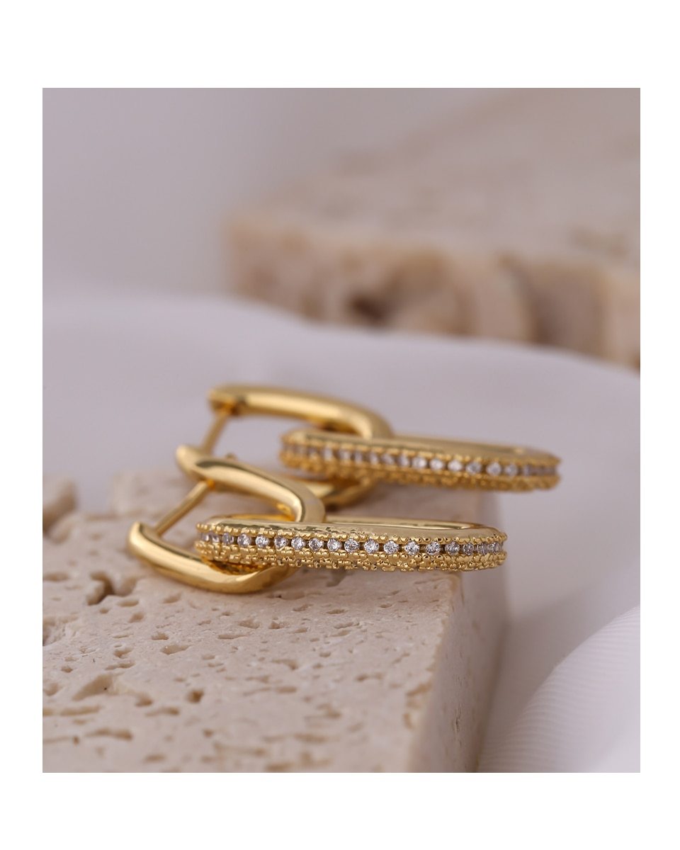 Paperclip Link Earrings with Crystals MultiColor