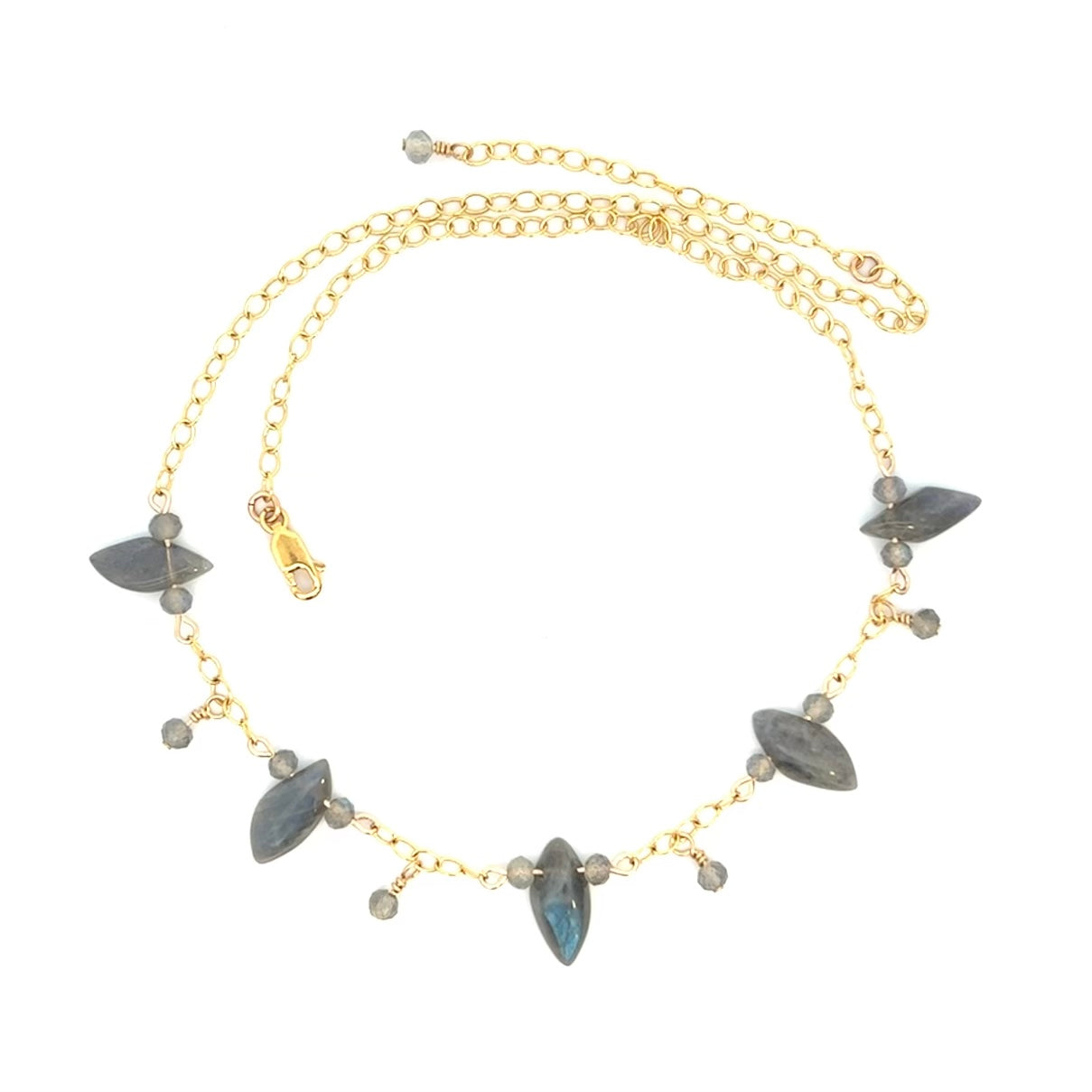Freeform Labradorite Drop Choker Necklace 14K GF Gold