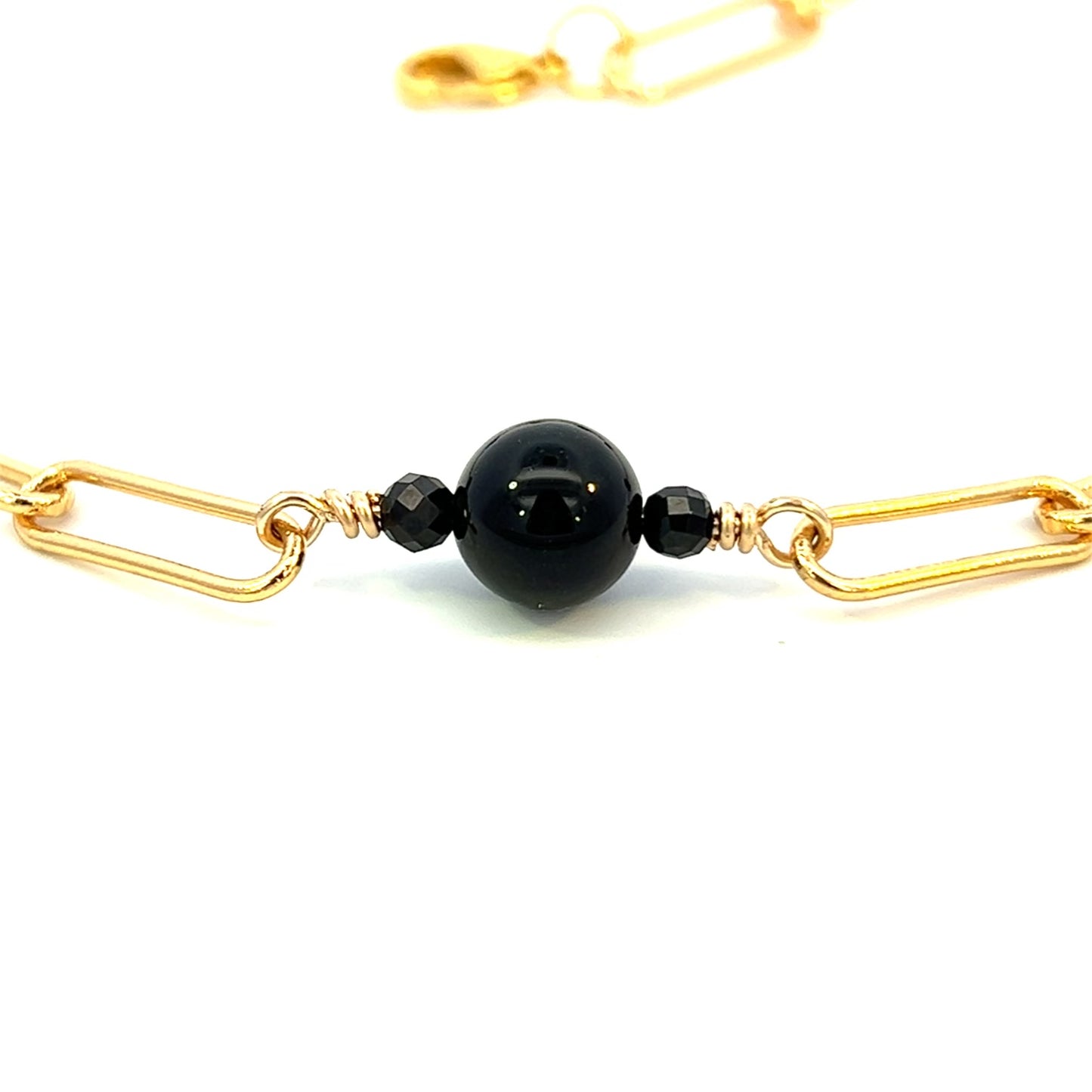 Black Onyx and Black Spinel Paperclip Chain Bracelet Gold