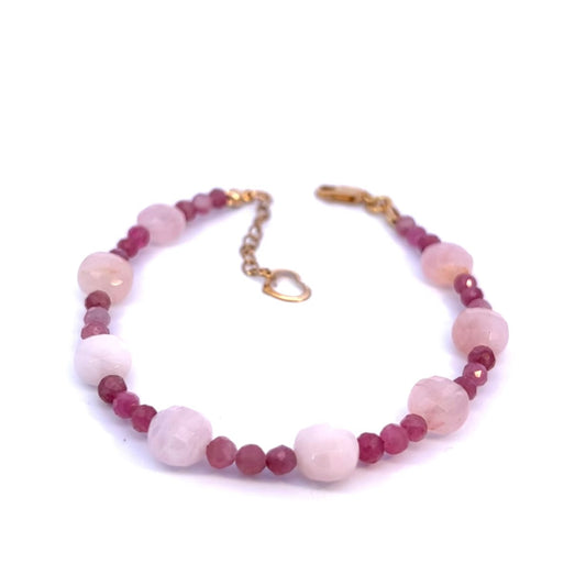 Madagascar Rose Quartz And Pink Tourmaline Necklace and Bracelet Set 14k GF Heart Charms