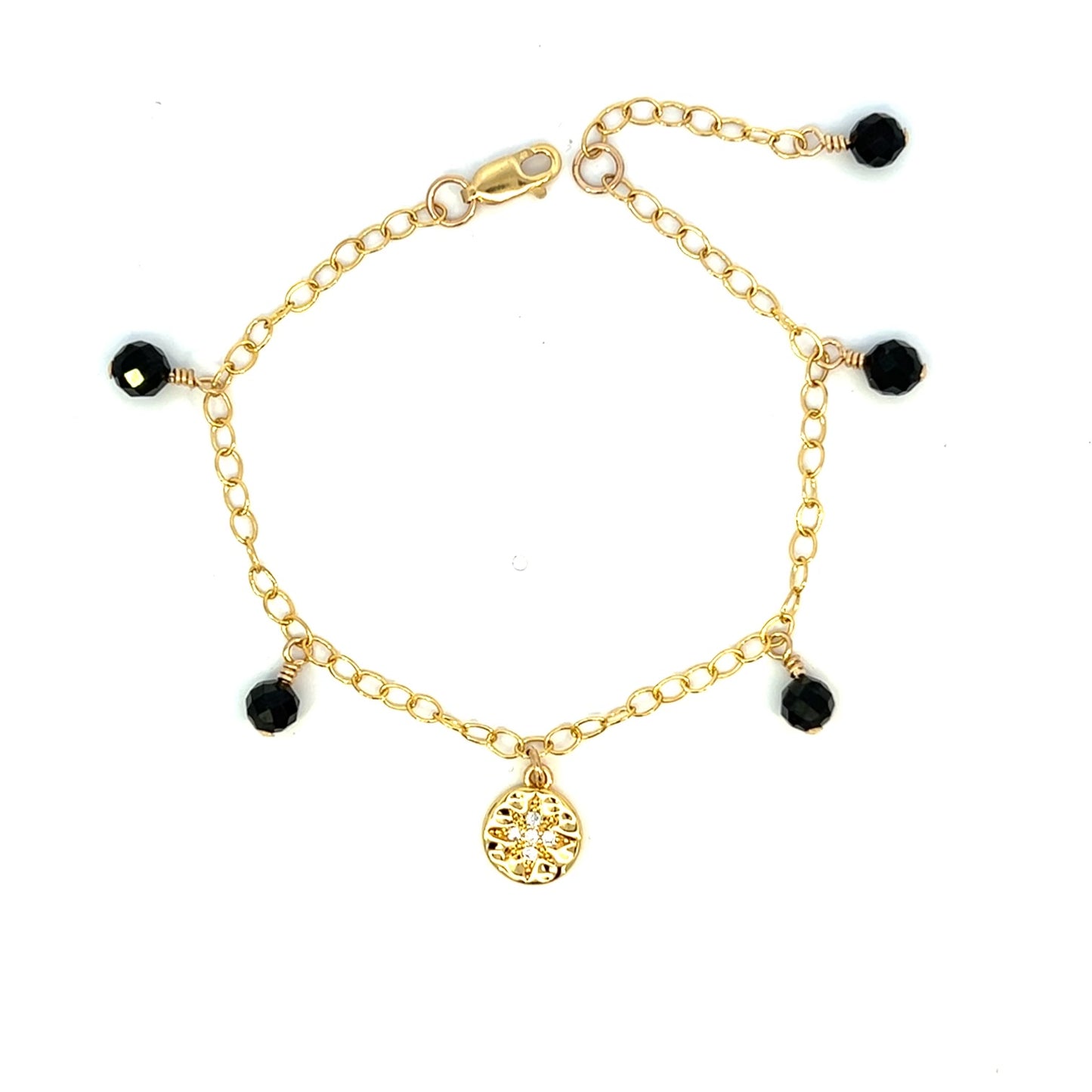 Black Spinel Bracelet with North Star Charm 14k GF Gold