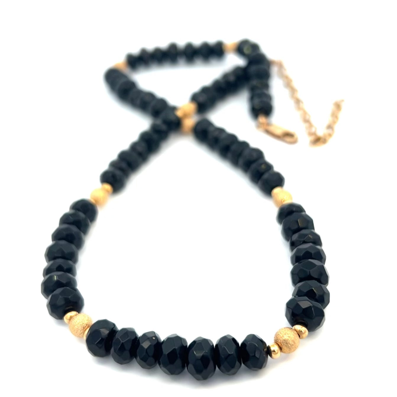 Black Gemstone Necklace and Bracelet Set 14k GF Adjustable Gold