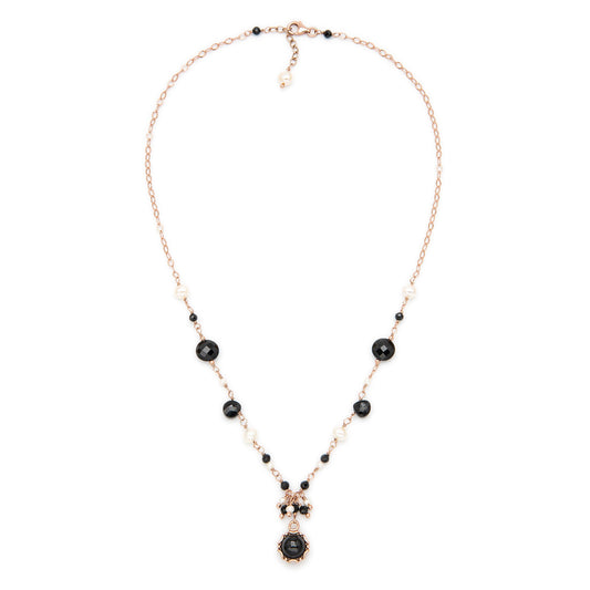 Italian Black Spinel and Onyx with Pearls Necklace