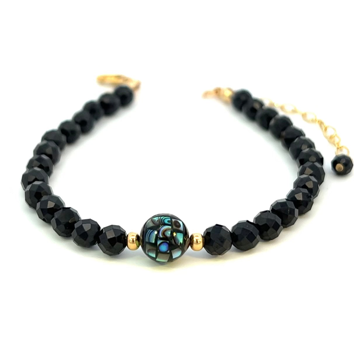 Black Spinel with Abalone Bracelet 14k GF Gold