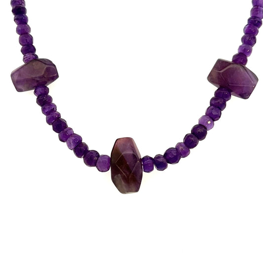 African Amethyst Freeform  Nugget Necklace Gold 14k GF