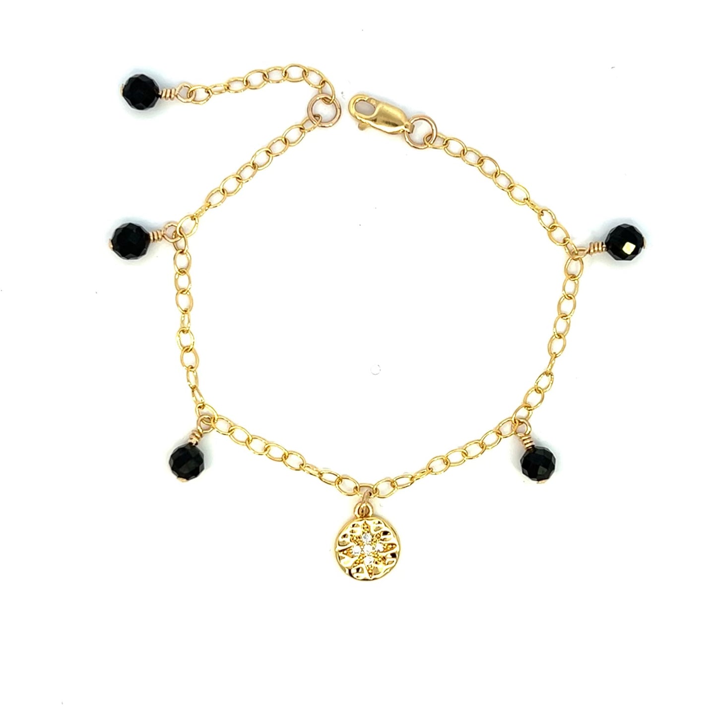 Black Spinel Bracelet with North Star Charm 14k GF Gold