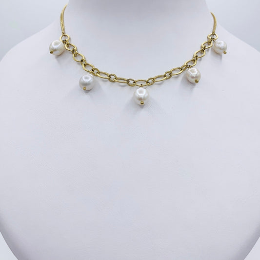Natural Pearl Choker Necklace on Mixed Chain