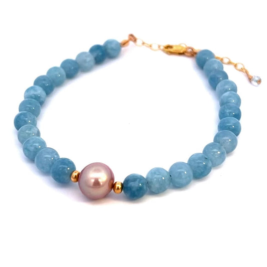 Sky Blue Aquamarine and Pearl Bracelet 14k GF