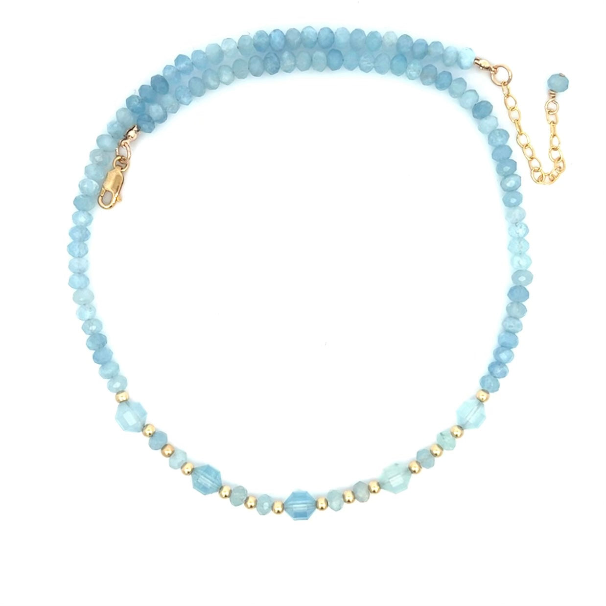 Aquamarine Choker Necklace 14k GF Gold