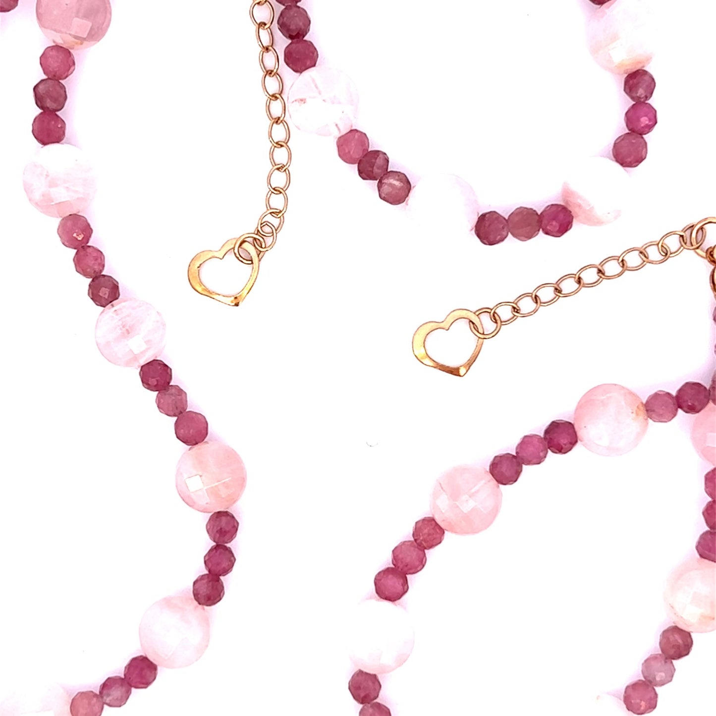Madagascar Rose Quartz And Pink Tourmaline Necklace and Bracelet Set 14k GF Heart Charms