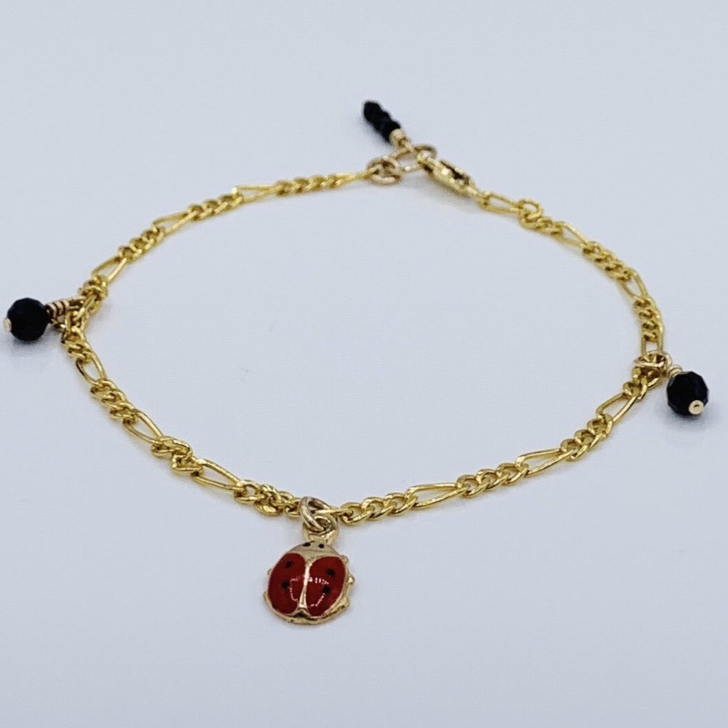Ladybug and black spinel charm bracelet