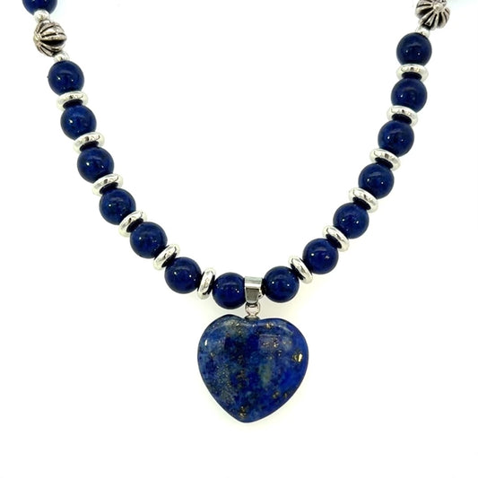 Natural Blue Lapis Lazuli Necklace With Heart Pendant Silver