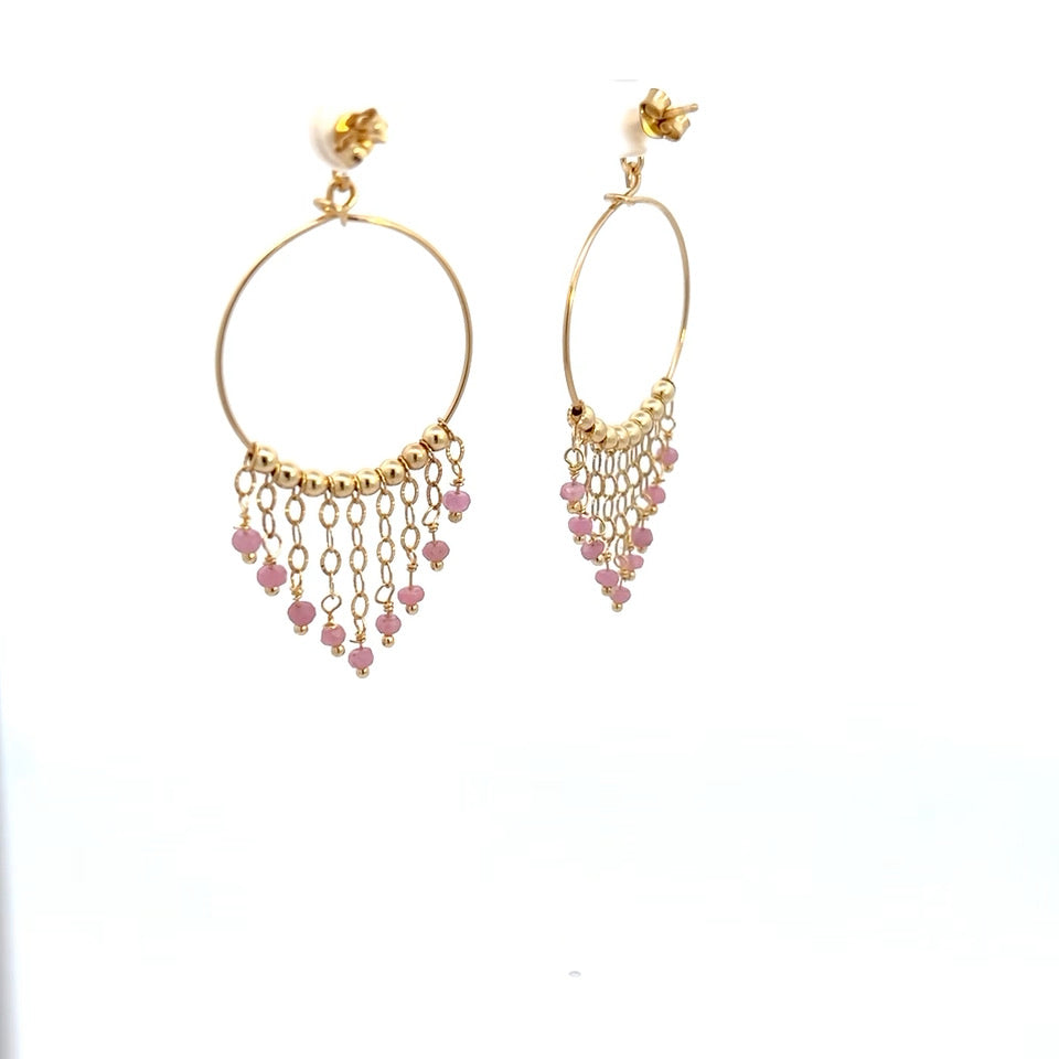 Italian Pink Sapphire Chandelier Hoop Earrings
