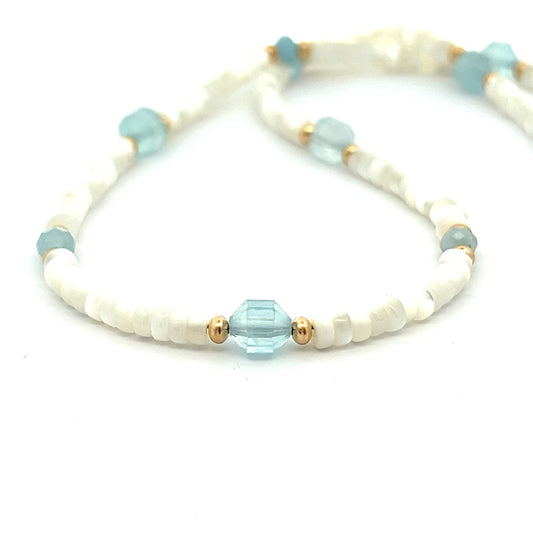 Aquamarine and Mother of Pearl Necklace 14k GF Gold