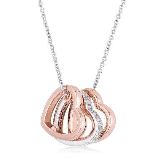 Triple Heart Pendant Necklace Silver and Rose Gold