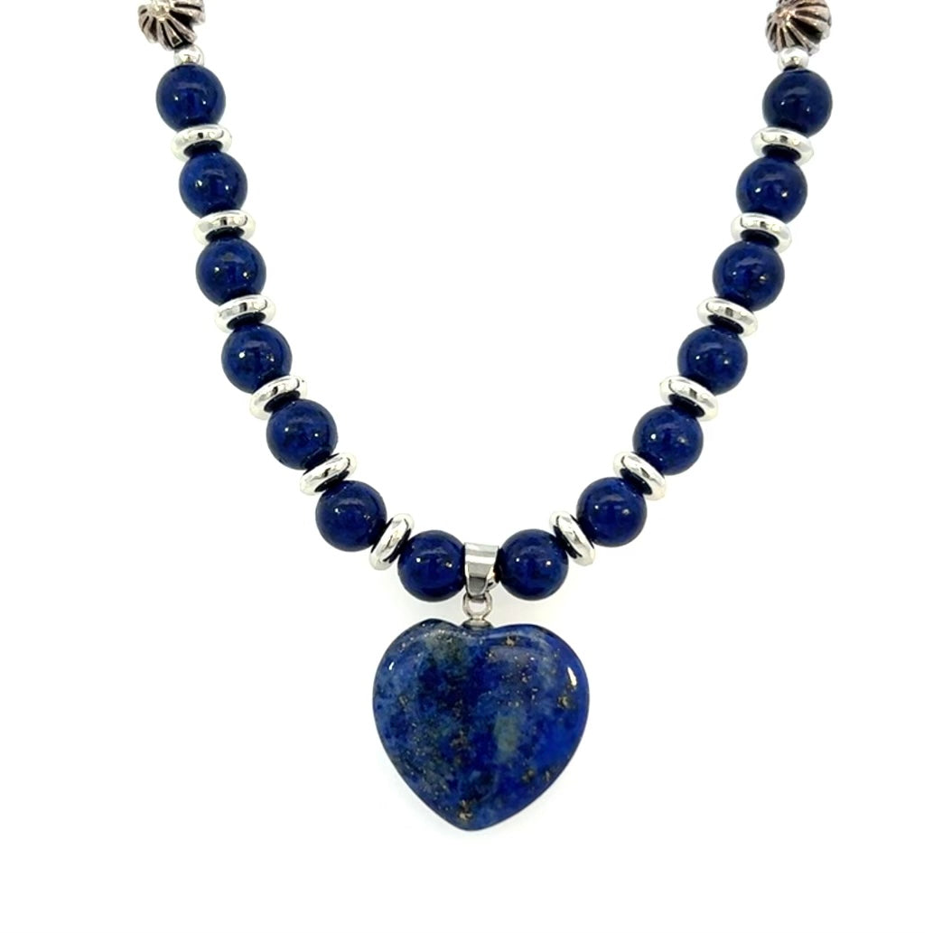 Natural Blue Lapis Lazuli Necklace With Heart Pendant Silver